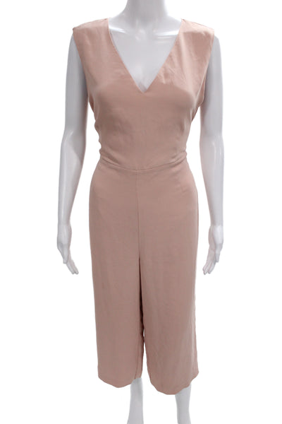 Tahari Womens Pink Sleeveless V-Neck Jumpsuit 100% Polyester Size 6