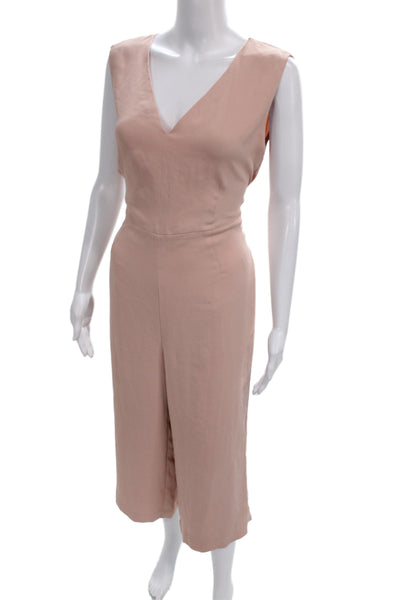 Tahari Womens Pink Sleeveless V-Neck Jumpsuit 100% Polyester Size 6
