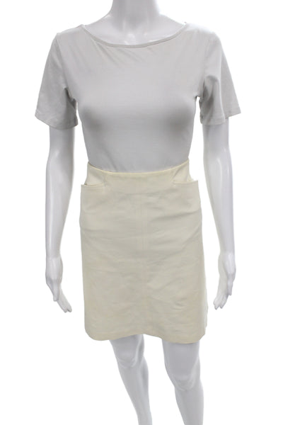 Theory Womens Ivory Straight Pencil Skirt Knee Length Zip Cotton Size 6
