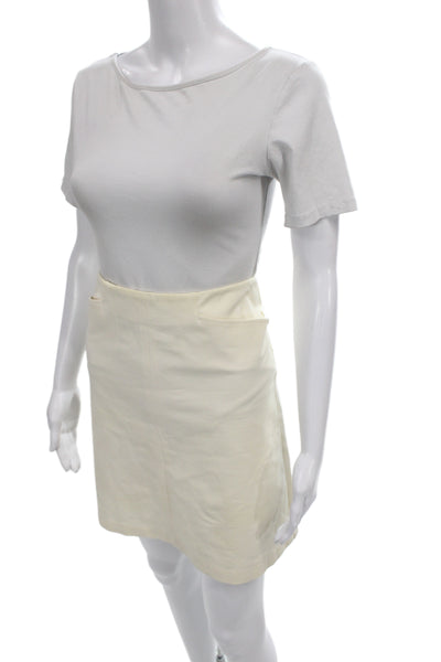 Theory Womens Ivory Straight Pencil Skirt Knee Length Zip Cotton Size 6