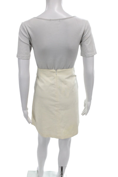 Theory Womens Ivory Straight Pencil Skirt Knee Length Zip Cotton Size 6