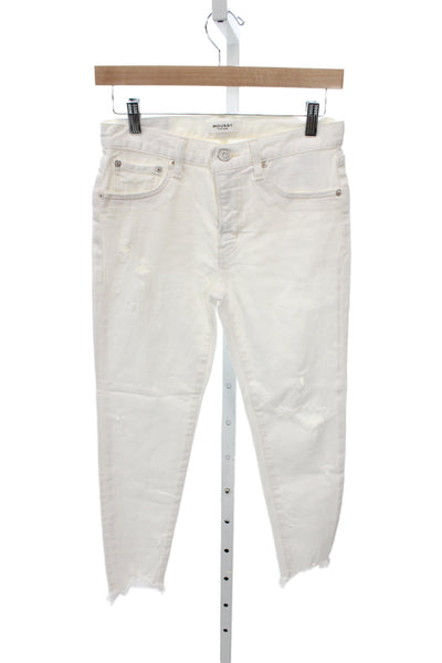 Moussy Womens Vintage Ankle Jeans White Cotton Mid Rise Inseam 25 Size 26