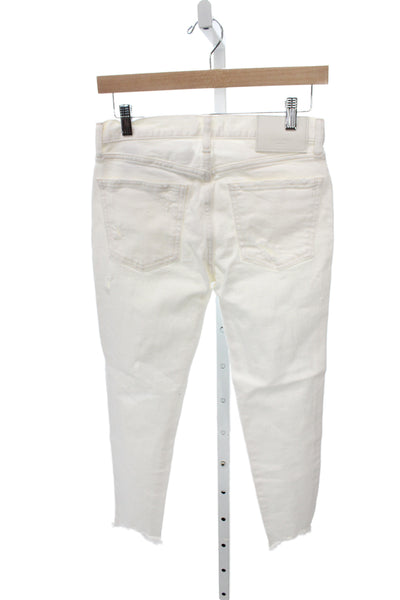 Moussy Womens Vintage Ankle Jeans White Cotton Mid Rise Inseam 25 Size 26