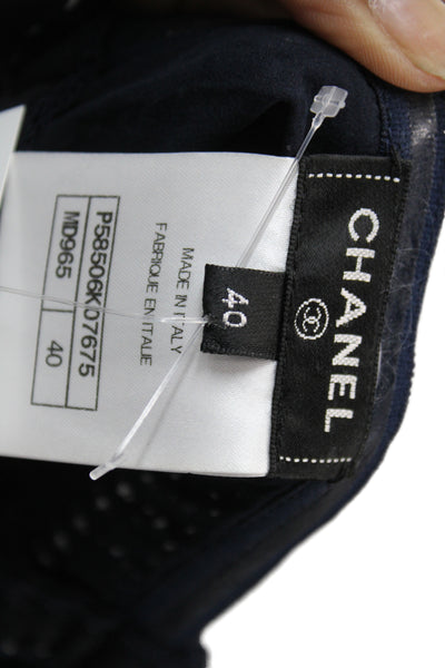 Chanel Womens Maxi Dress Black Striped Cotton Square Neck Sleeveless Zip Size 40