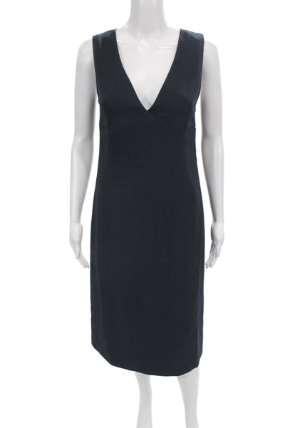 Prada Women Sheath Dress Black Sleeveless V-Neck Zip Acetate Size S