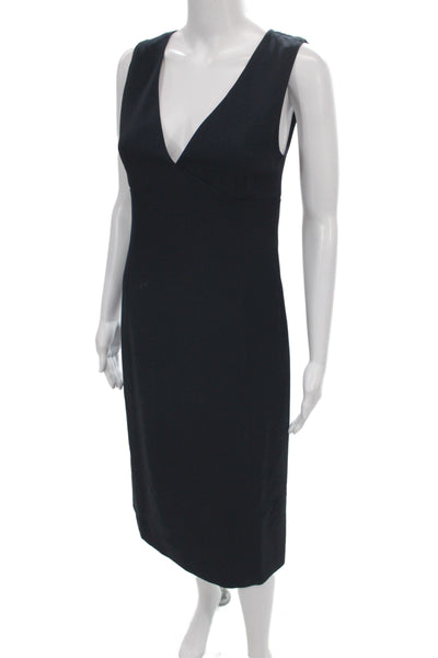 Prada Women Sheath Dress Black Sleeveless V-Neck Zip Acetate Size S