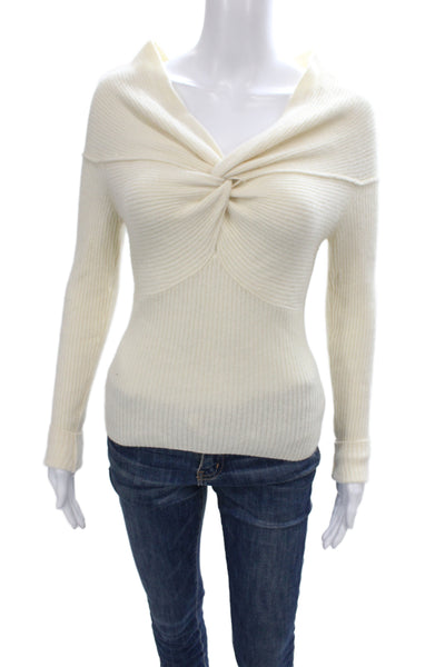 Reformation Women Ivory V-Neck Pullover Sweater 90% Recycled Cashmere Size XS