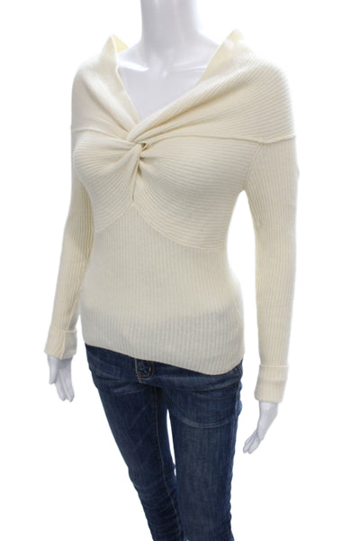 Reformation Women Ivory V-Neck Pullover Sweater 90% Recycled Cashmere Size XS