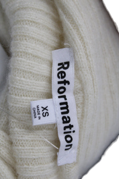 Reformation Women Ivory V-Neck Pullover Sweater 90% Recycled Cashmere Size XS