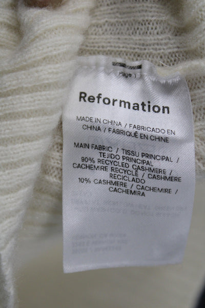 Reformation Women Ivory V-Neck Pullover Sweater 90% Recycled Cashmere Size XS