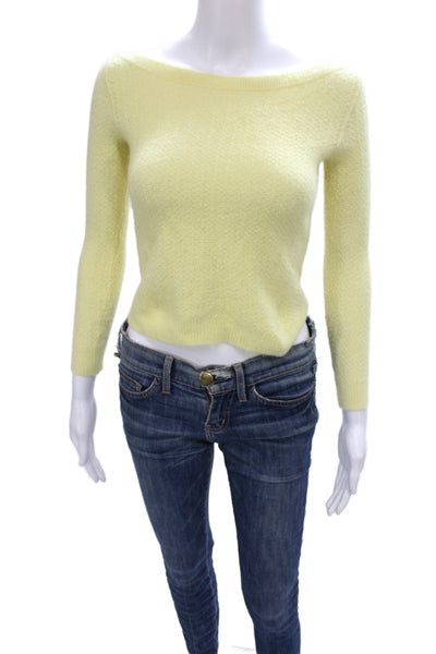Loro Piana Women Cashmere Boat Neck Pullover Sweater Yellow Long Sleeve Size 38