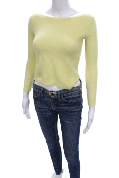 Loro Piana Women Cashmere Boat Neck Pullover Sweater Yellow Long Sleeve Size 38