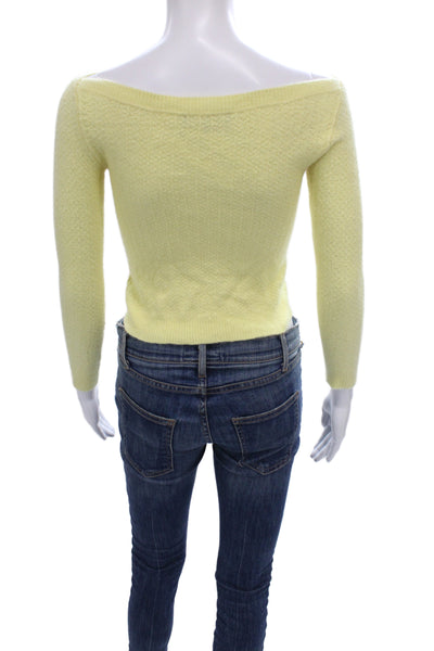 Loro Piana Women Cashmere Boat Neck Pullover Sweater Yellow Long Sleeve Size 38