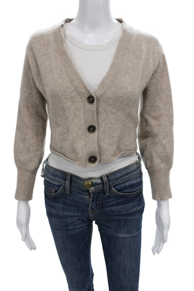 Reformation Women Cardigan V-Neck Beige Recycled Cashmere Long Sleeve Size S