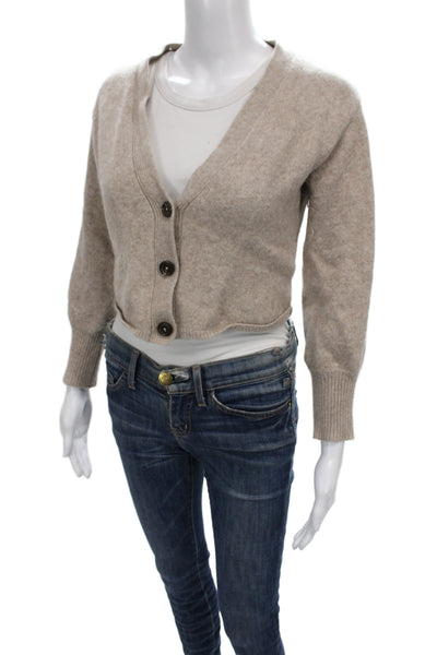 Reformation Women Cardigan V-Neck Beige Recycled Cashmere Long Sleeve Size S