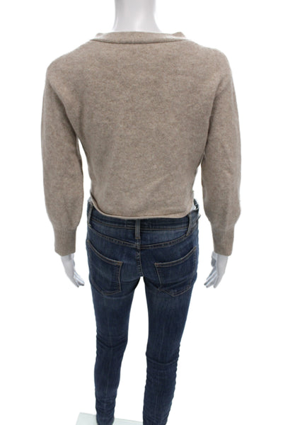 Reformation Women Cardigan V-Neck Beige Recycled Cashmere Long Sleeve Size S