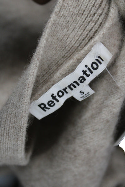 Reformation Women Cardigan V-Neck Beige Recycled Cashmere Long Sleeve Size S