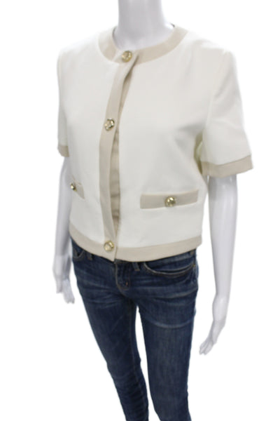 Zara Women Basic Jacket White Acetate Short Sleeve Button Round Neck Size S