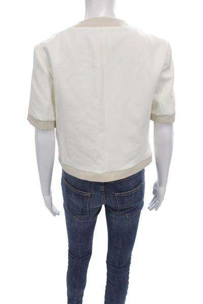 Zara Women Basic Jacket White Acetate Short Sleeve Button Round Neck Size S