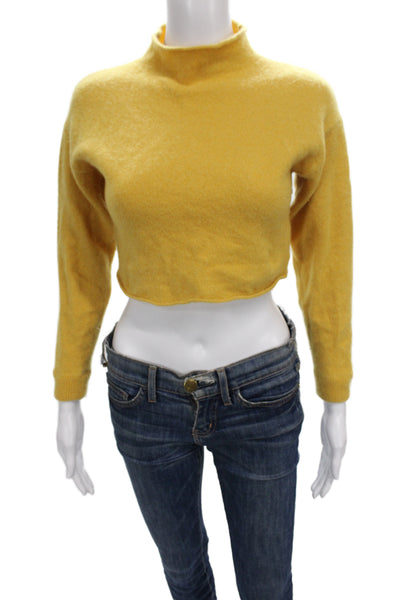 Reformation Womens Pullover Sweater Yellow Mock Neck Recycled Cashmere Size S