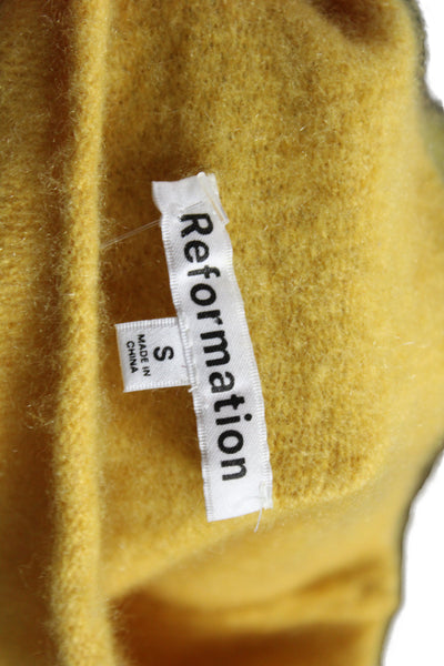Reformation Womens Pullover Sweater Yellow Mock Neck Recycled Cashmere Size S