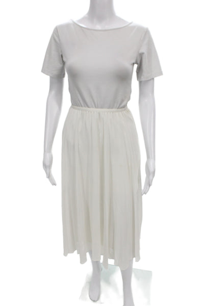 Babaton Women Pleated Midi Skirt White 100% Polyester Pull On Size XS