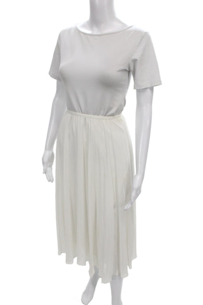 Babaton Women Pleated Midi Skirt White 100% Polyester Pull On Size XS