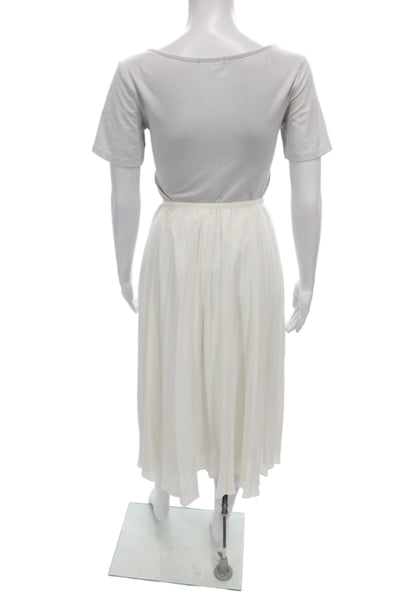 Babaton Women Pleated Midi Skirt White 100% Polyester Pull On Size XS