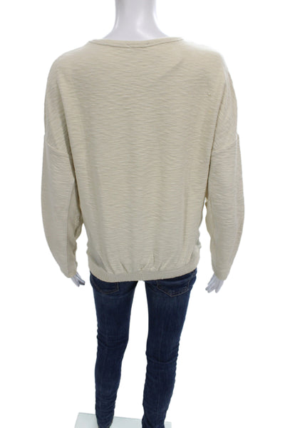 Zara Trafaluc Women Beige Cotton Long Sleeve Crew Neck T-Shirt Size S