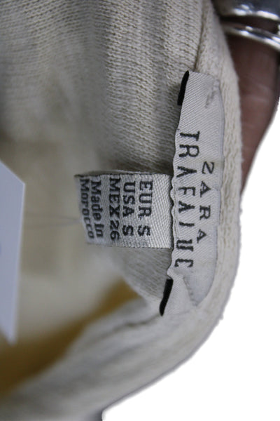 Zara Trafaluc Women Beige Cotton Long Sleeve Crew Neck T-Shirt Size S