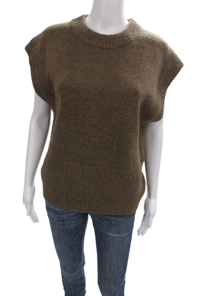 HOLZWEILER Womens Sweater Vest Brown Wool Crew Neck Sleeveless Fall Size S