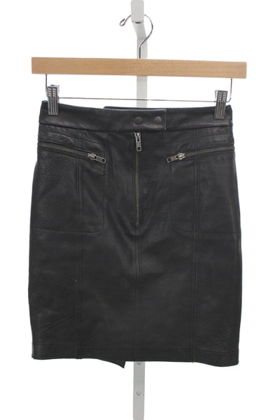 A.L.C. Women Pencil Leather Skirt Black Knee Length Zip Size 2