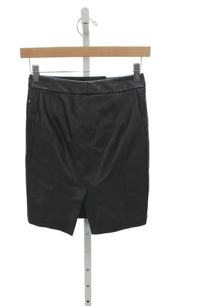 A.L.C. Women Pencil Leather Skirt Black Knee Length Zip Size 2