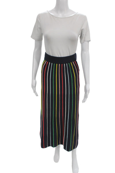 Pearl By Lela Rose Women Straight Pencil Black Knit Long Skirt Striped Size XS