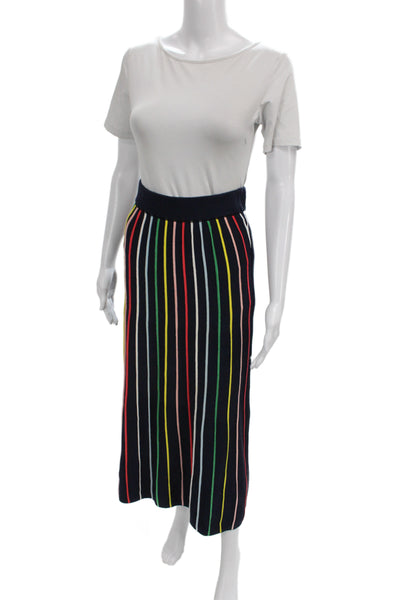 Pearl By Lela Rose Women Straight Pencil Black Knit Long Skirt Striped Size XS
