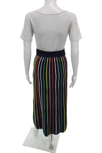 Pearl By Lela Rose Women Straight Pencil Black Knit Long Skirt Striped Size XS