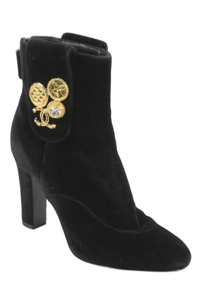 Chanel Womens Velvet Round Toe Ankle Boots Black Size 37 7