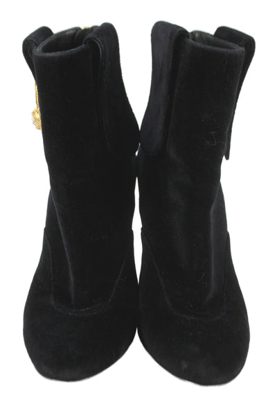 Chanel Womens Velvet Round Toe Ankle Boots Black Size 37 7