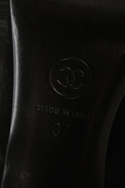 Chanel Womens Velvet Round Toe Ankle Boots Black Size 37 7
