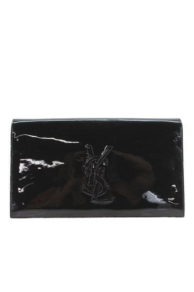 YSL Womens Patent Leather Belle De Jour Foldover Clutch Bag Black