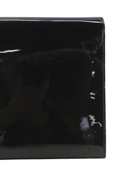 YSL Womens Patent Leather Belle De Jour Foldover Clutch Bag Black