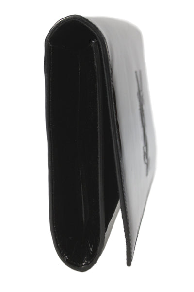 YSL Womens Patent Leather Belle De Jour Foldover Clutch Bag Black