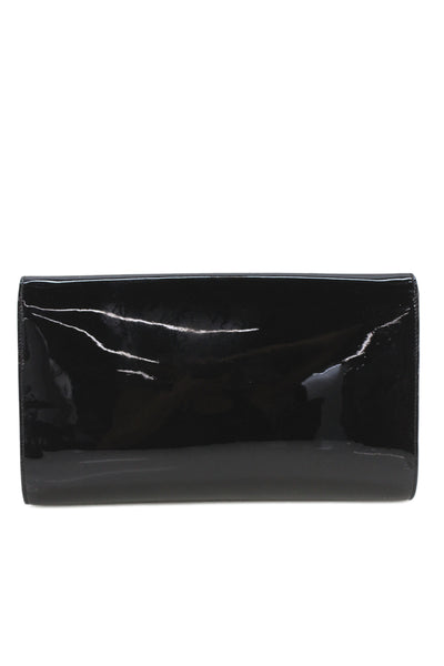 YSL Womens Patent Leather Belle De Jour Foldover Clutch Bag Black