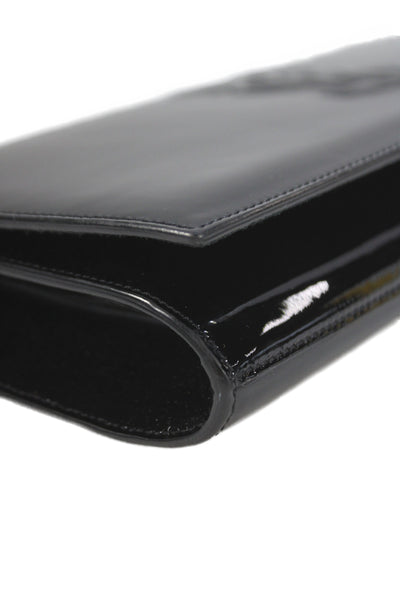 YSL Womens Patent Leather Belle De Jour Foldover Clutch Bag Black