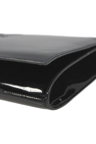 YSL Womens Patent Leather Belle De Jour Foldover Clutch Bag Black