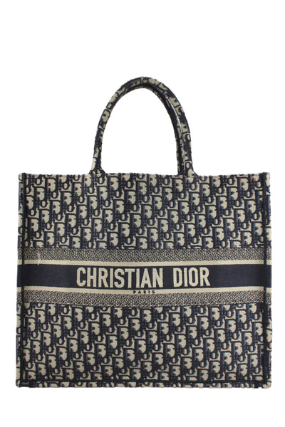Christian Dior Womens Oblique Canvas Large Book Tote Bag Navy