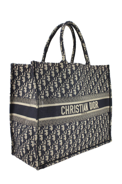 Christian Dior Womens Oblique Canvas Large Book Tote Bag Navy