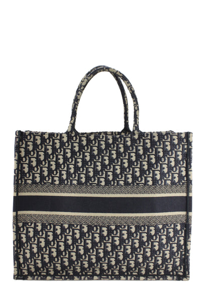 Christian Dior Womens Oblique Canvas Large Book Tote Bag Navy