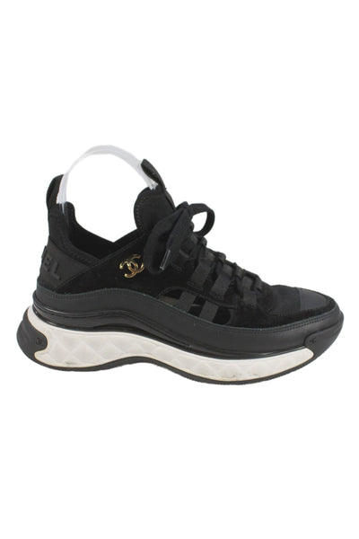 Chanel Womens Leather Cut Out 2020 Low Top Sneakers Black Size 36 6