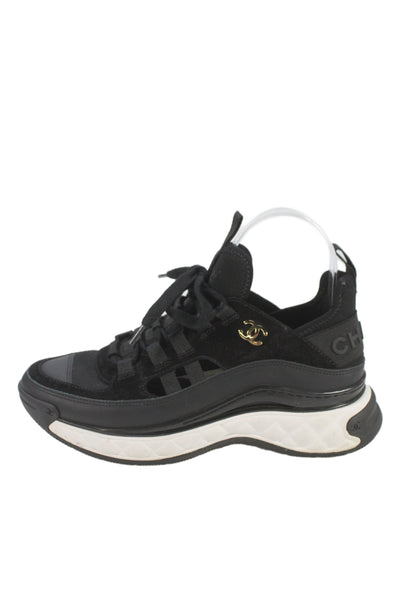 Chanel Womens Leather Cut Out 2020 Low Top Sneakers Black Size 36 6